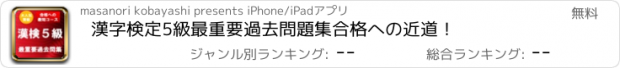 おすすめアプリ 漢字検定5級　最重要過去問題集　合格への近道！
