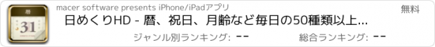 おすすめアプリ 日めくりHD - 暦、祝日、月齢など毎日の50種類以上の情報を表示するスケジュール機能付き日めくりカレンダー