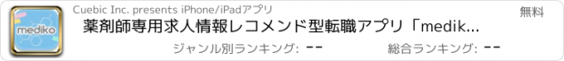 おすすめアプリ 薬剤師専用求人情報レコメンド型転職アプリ「mediko」（メディコ）